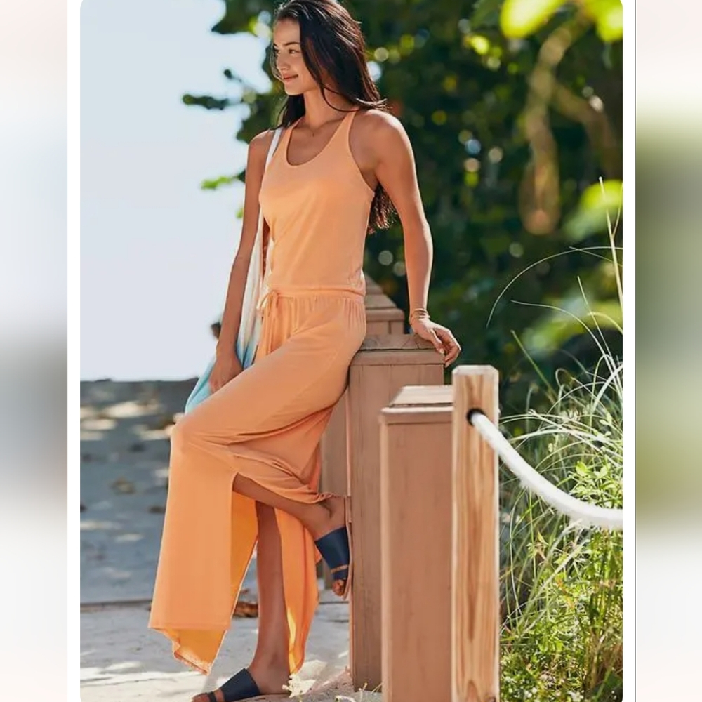Athleta Cressida Silk Blend Racerback Maxi Dress in Orange Size Medium